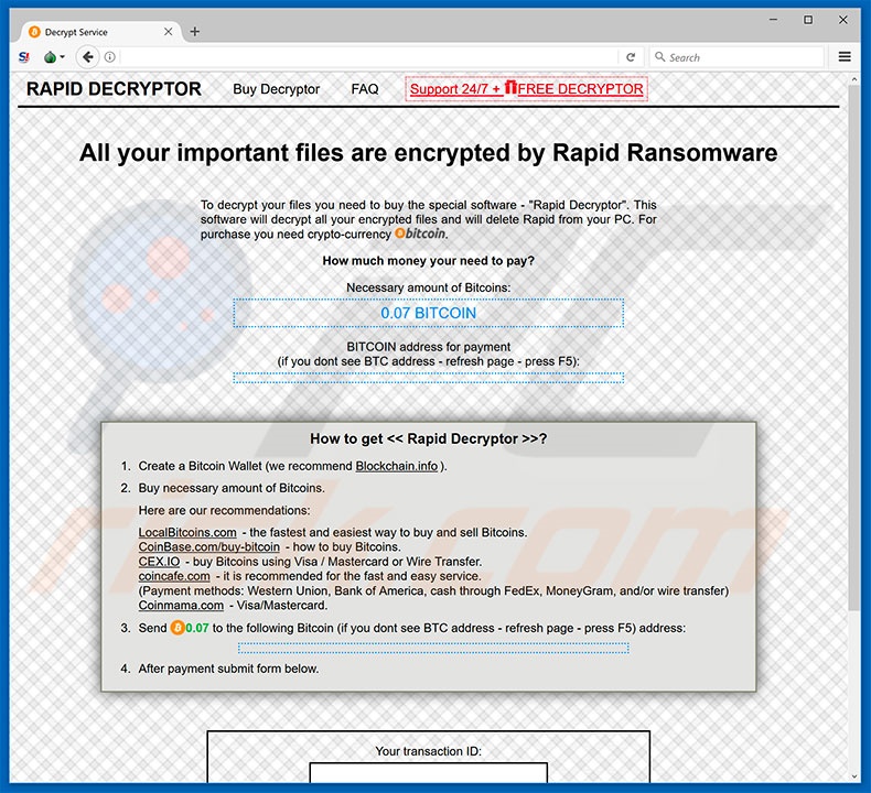 sitio web RAPID RANSOMWARE V3 (ejemplo 1)