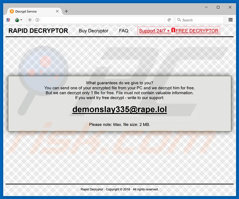 sitio web RAPID RANSOMWARE V3 (ejemplo 3)