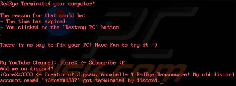 Captura de pantalla del mensaje una vez modificado el registro de arranque principal (MBR) de los ordenadores