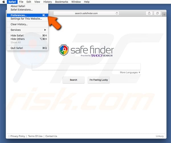 opciones de Safari Safe Finder paso 1