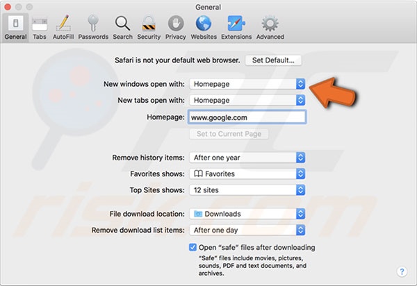 opciones de Safari Safe Finder paso 2