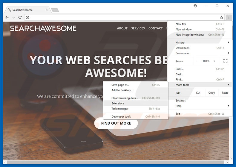 Eliminando los anuncios SearchAwesome de Google Chrome paso 1