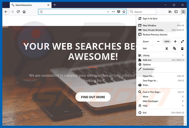  Eliminando los anuncios SearchAwesome de Mozilla Firefox paso 1