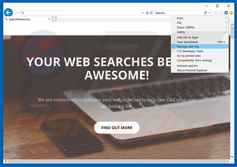 Eliminando los anuncios de SearchAwesome de Internet Explorer paso 1