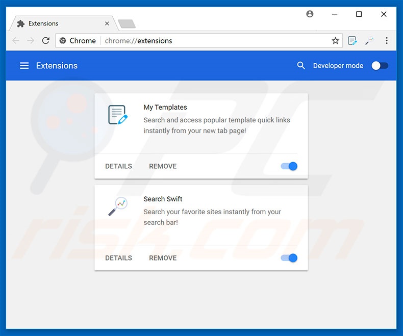 Eliminando las extensiones relacionadas con search.searchswift.co de Google Chrome