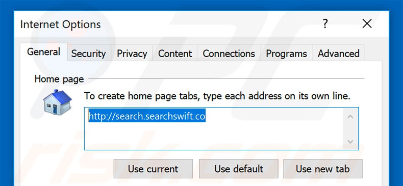 Eliminando search.searchswift.co de la página de inicio de Internet Explorer