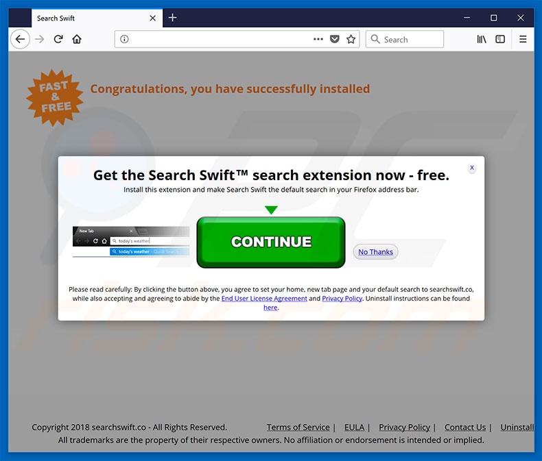 Sitio web usado para promocionar search.searchswift.co