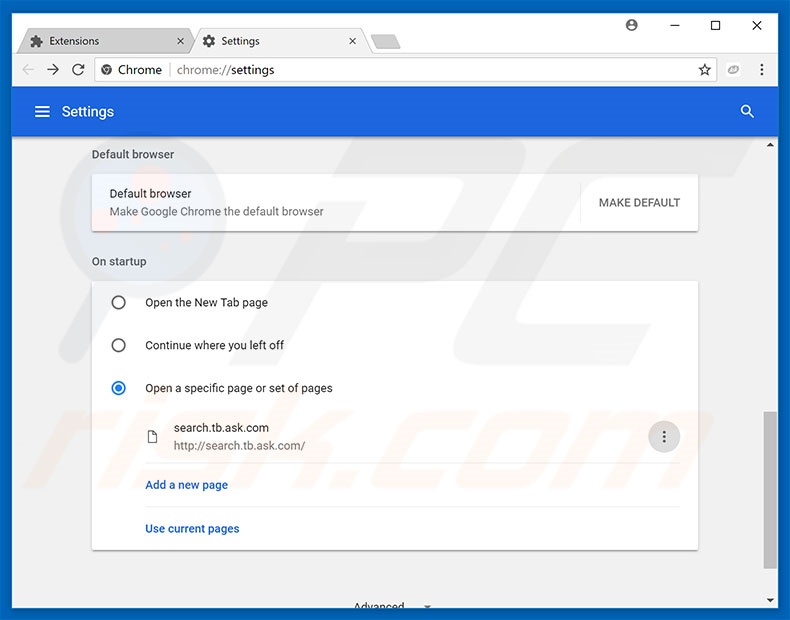 Eliminando search.tb.ask.com de la página de inicio de Google Chrome