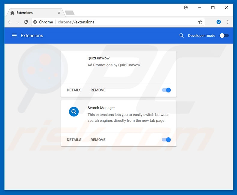 eliminar las extensiones de Google Chrome vinculadas a srchbar.com