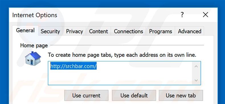 eliminar srchbar.com de la página de inicio de Internet Explorer
