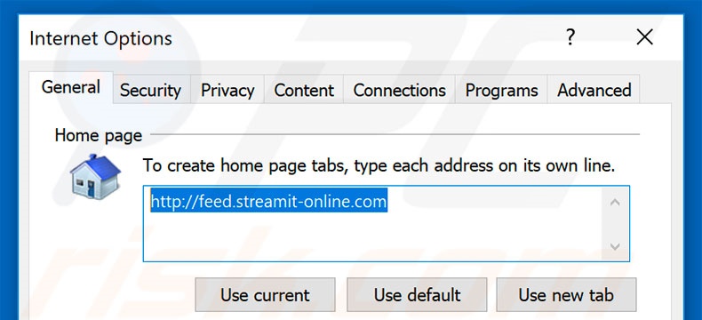 Eliminando feed.streamit-online.com de la página de inicio de Internet Explorer