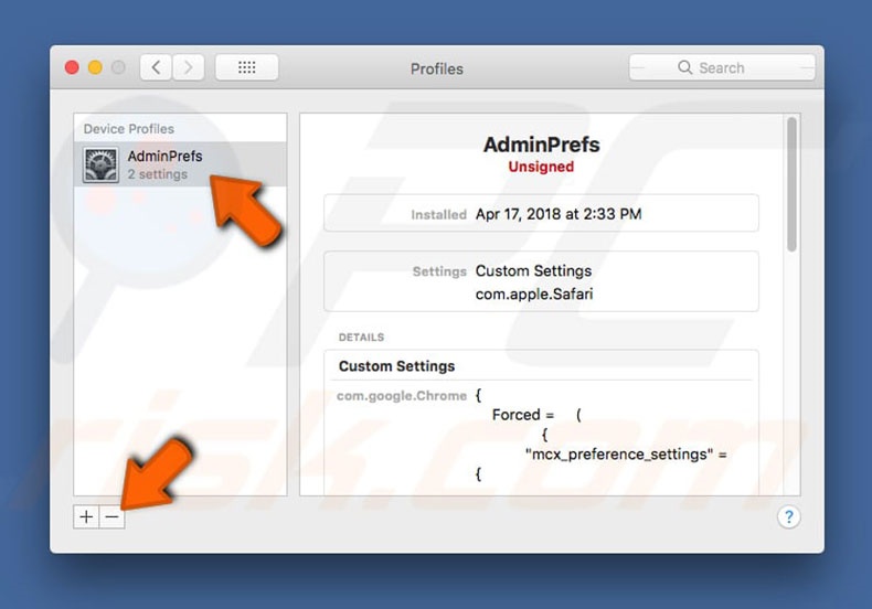 Elimine los perfiles falsos diseñados para promover BinarySignSearch (Paso 2)