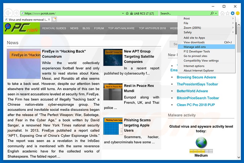 Eliminando los anuncios de WhiteClick de Internet Explorer paso 1