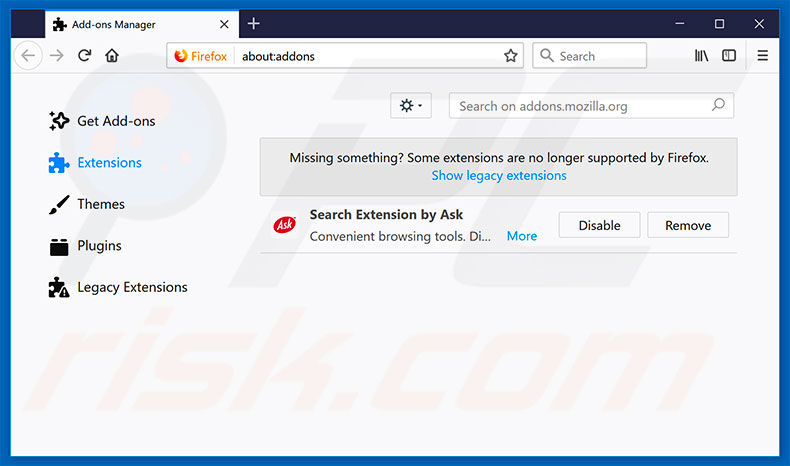 Eliminando extensiones engañosas de Mozilla Firefox paso 2