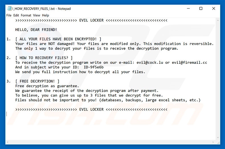 instrucciones desencriptación Evil Locker