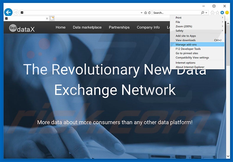 Eliminando los anuncios de FastDataX de Internet Explorer paso 1