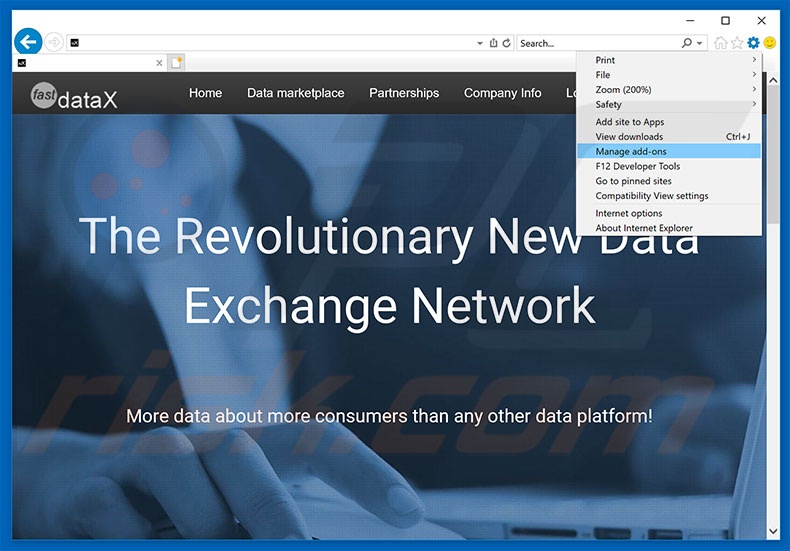 Eliminando los anuncios de FastDataX de Internet Explorer paso 1
