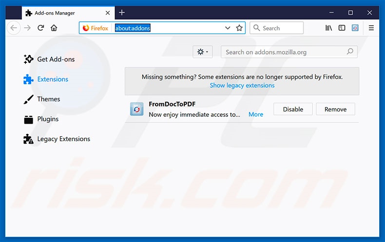 Eliminando hp.myway.com de las extensiones de Mozilla Firefox