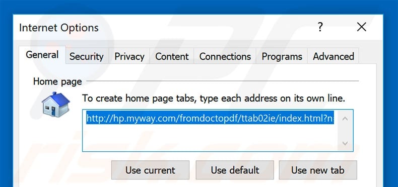 Eliminando hp.myway.com de la página de inicio de Internet Explorer