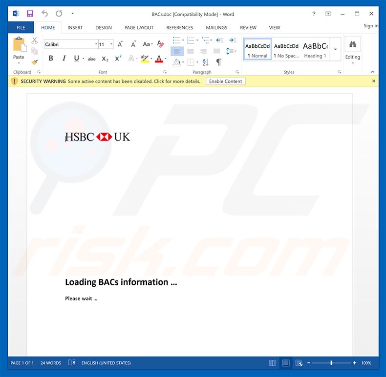 adjunto malicioso distribuido a través de la campaña de spam HSBC Email Virus