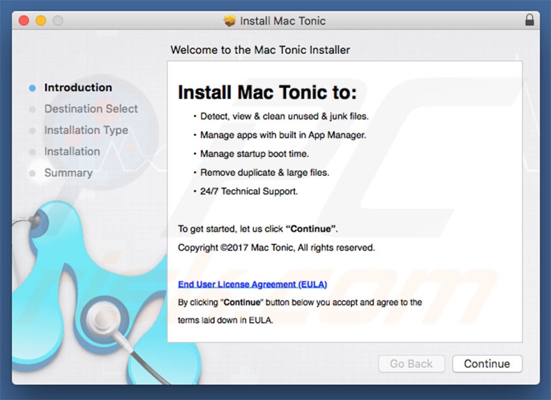 Instalador engañoso usado para promocionar Mac Tonic