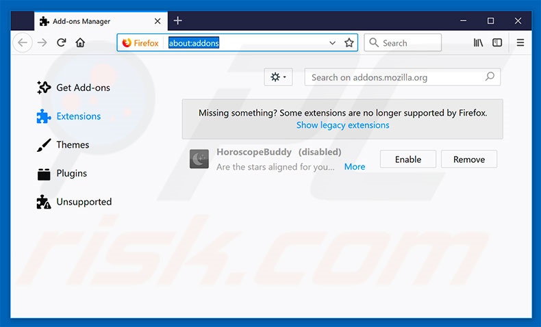 Eliminando los anuncios Powzip de Mozilla Firefox paso 2