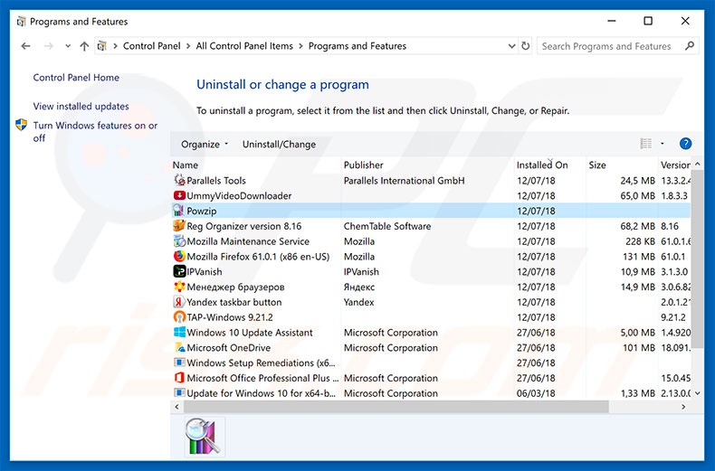 desinstalar el adware Powzip del Panel de control