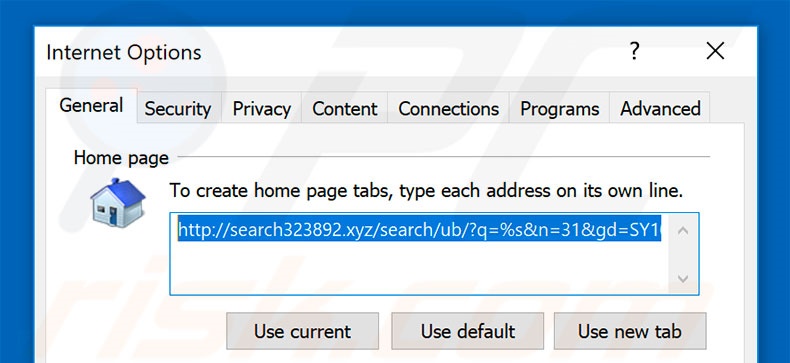 Eliminando search323892.xyz de la página de inicio de Internet Explorer