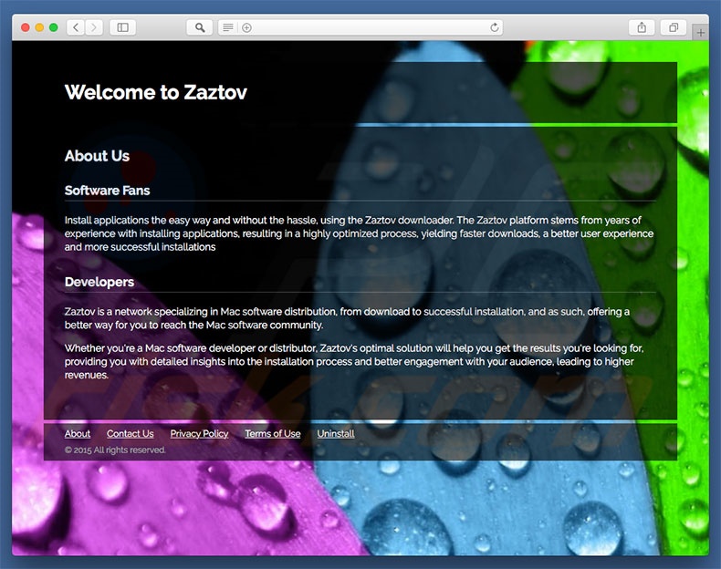 sitio web dudoso usado para promocionar search.zaztov.com