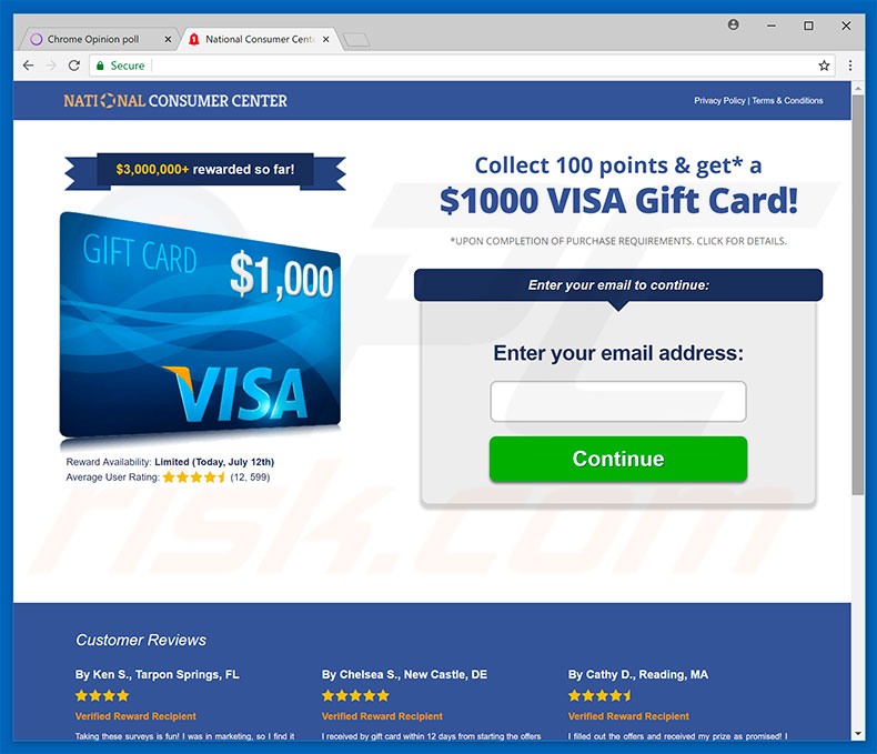 estafa $1000 VISA Gift Card