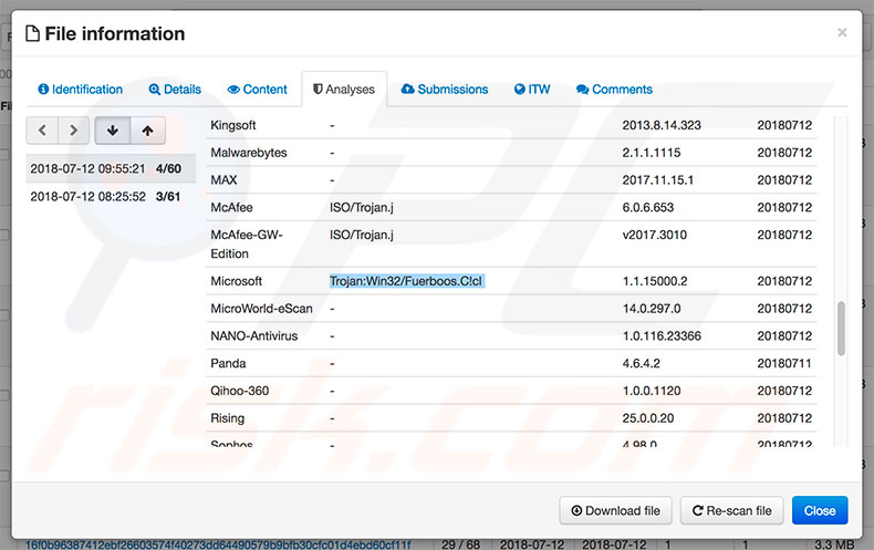 información del archivo Trojan:Win32/Fuerboos