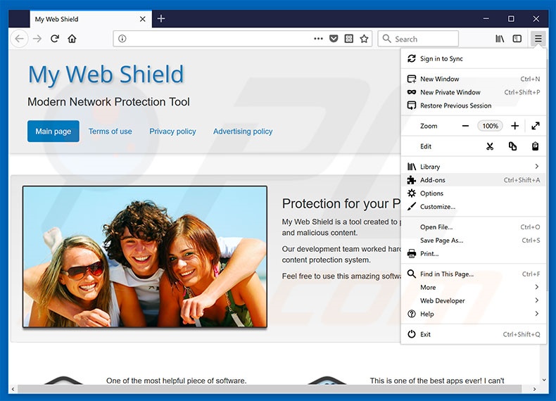 Eliminando los anuncios de My Web Shield de Mozilla Firefox paso 1