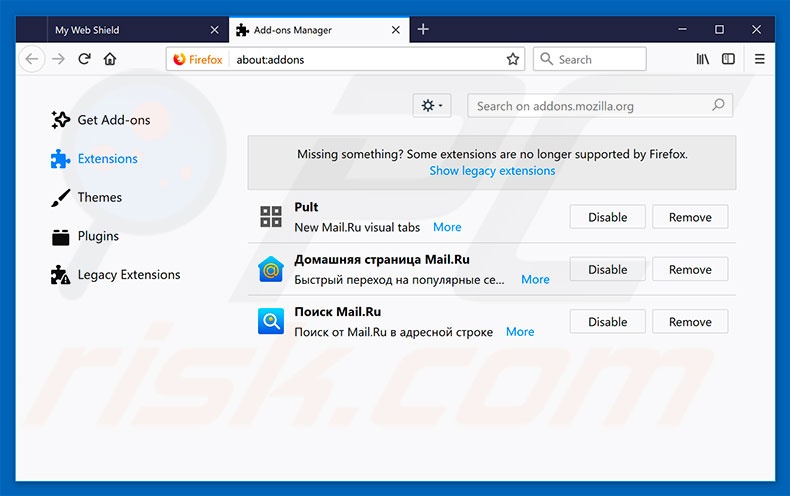 Eliminando los anuncios de My Web Shield de Mozilla Firefox paso 2
