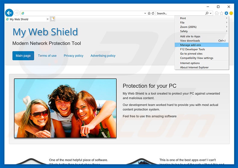 Eliminando los anuncios de My Web Shield de Internet Explorer paso 1