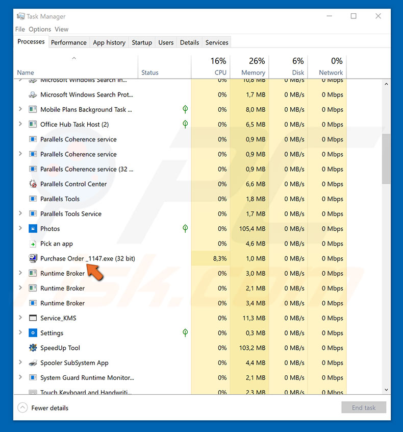 Malware Pony en el Administrador de Tareas