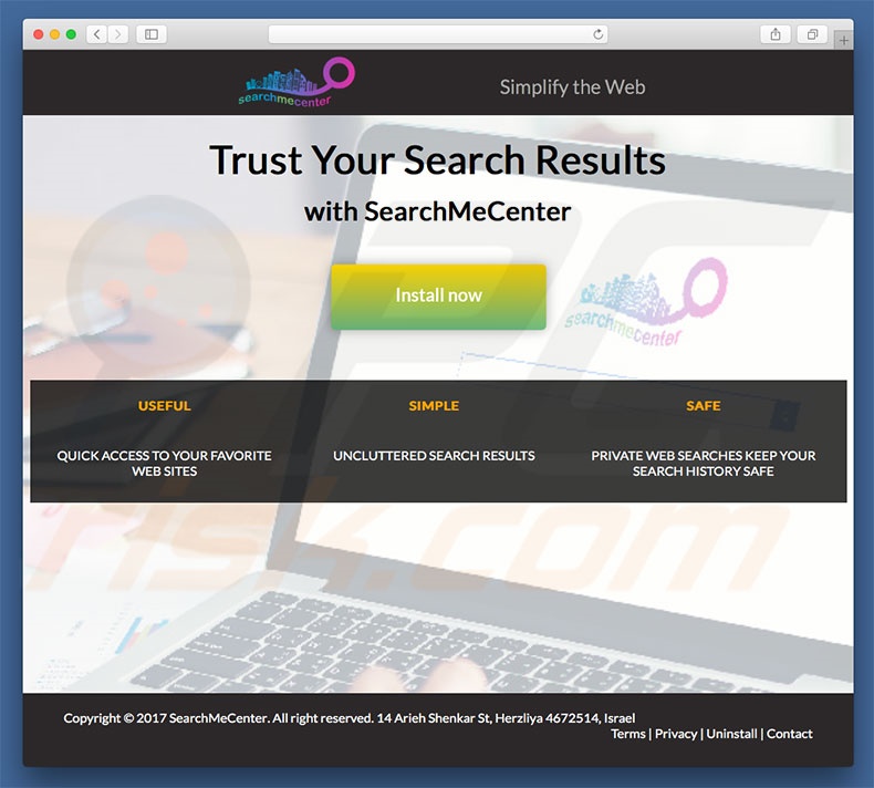 Sitio web dudoso usado para promocionar search.searchmecenter.com