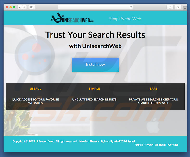 Sitio web dudoso usado para promocionar unisearchweb.com