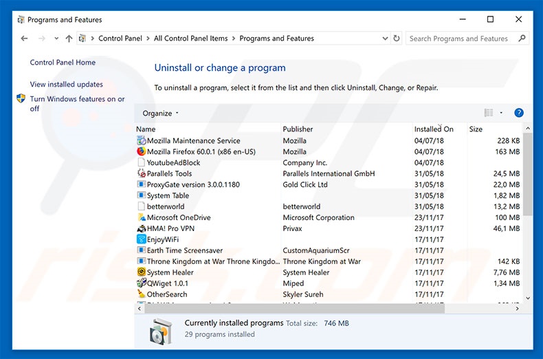 desinstalar el software publicitario Your Registration Key Is Blocked desde el panel de control