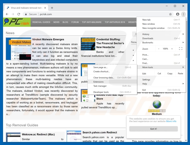 Eliminando extensiones engañosas de Google Chrome paso 1