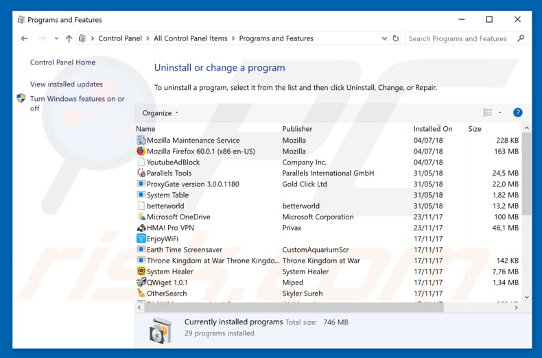 desinstalar el adware We Couldn't Activate Windows del Panel de control