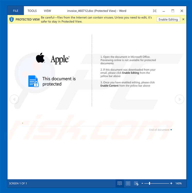 Adjunto malicioso distribuido a través de la campaña de spam 