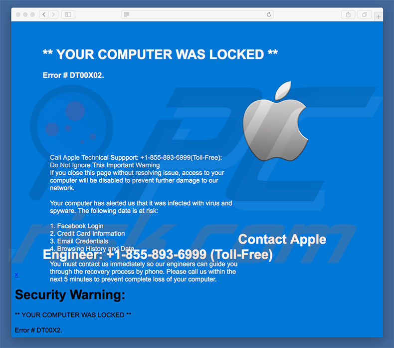 estafa Contact Apple Engineer (Error #DT00X02)