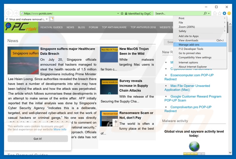 Eliminando los anuncios de dailynews.support de Internet Explorer paso 1