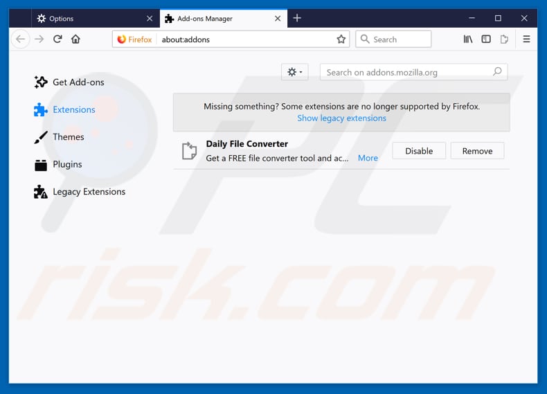 Eliminando alphashoppers.co de las extensiones de Mozilla Firefox