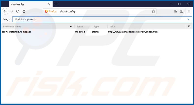 Eliminar alphashoppers.co del motor de búsqueda por defecto de Mozilla Firefox