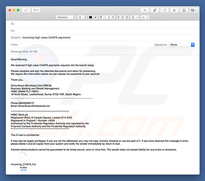 segunda variante de la campaña de spam HSBC Email Virus