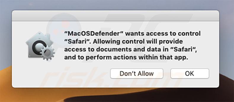 MacOSDefender mostrando el pop-up