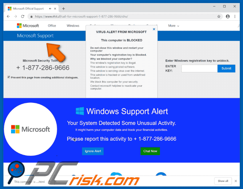 Estafa Microsoft Support Alert gif