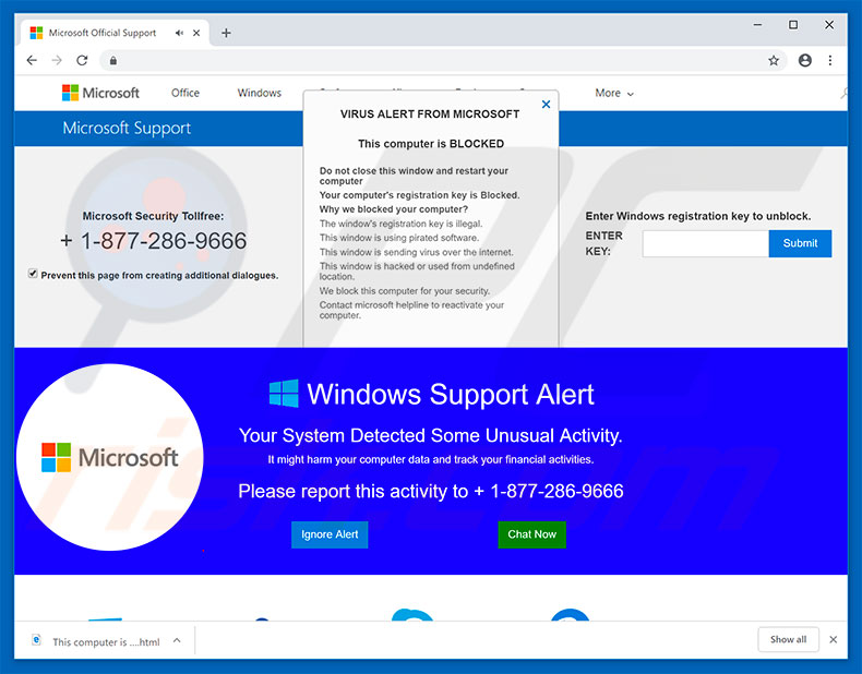 Microsoft Support Alert scam