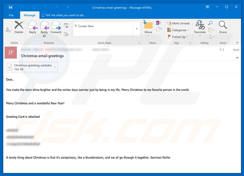 virus por e-mail Christmas Greetings